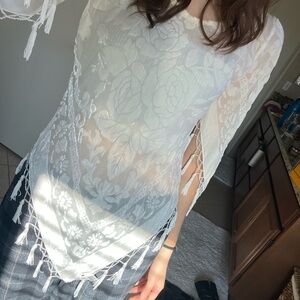 Soho White Sheer Top with Beaded Tassels